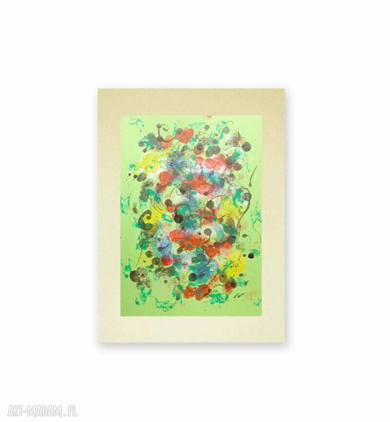 Abstrakcja ręcznie malowana 30x40 cm w kolorach pomarańcz i zieleń