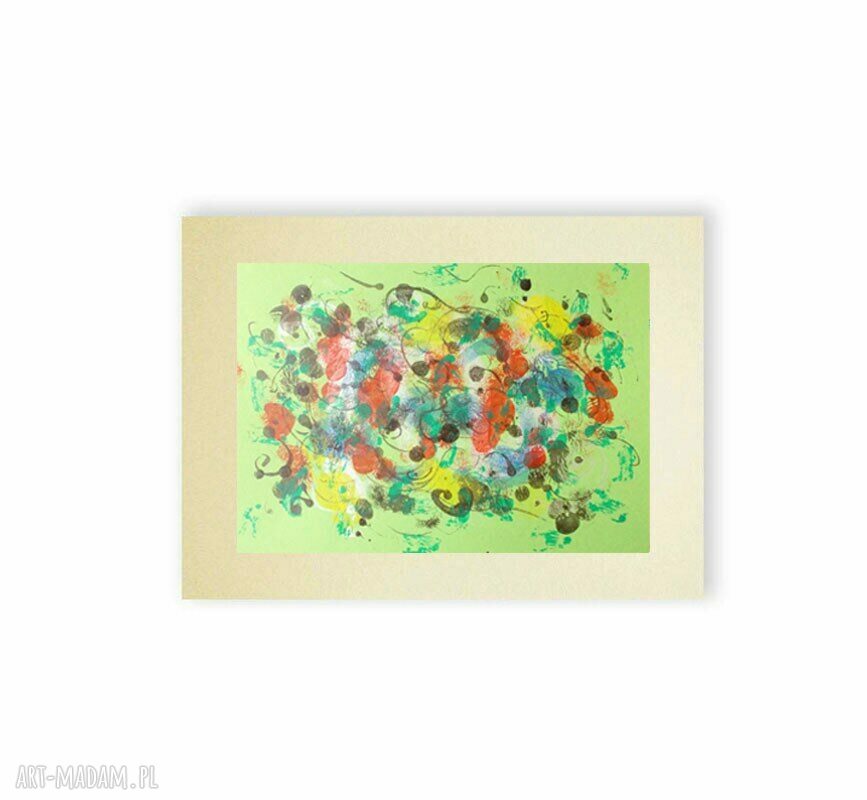 Abstrakcja ręcznie malowana 30x40 cm w kolorach pomarańcz i zieleń