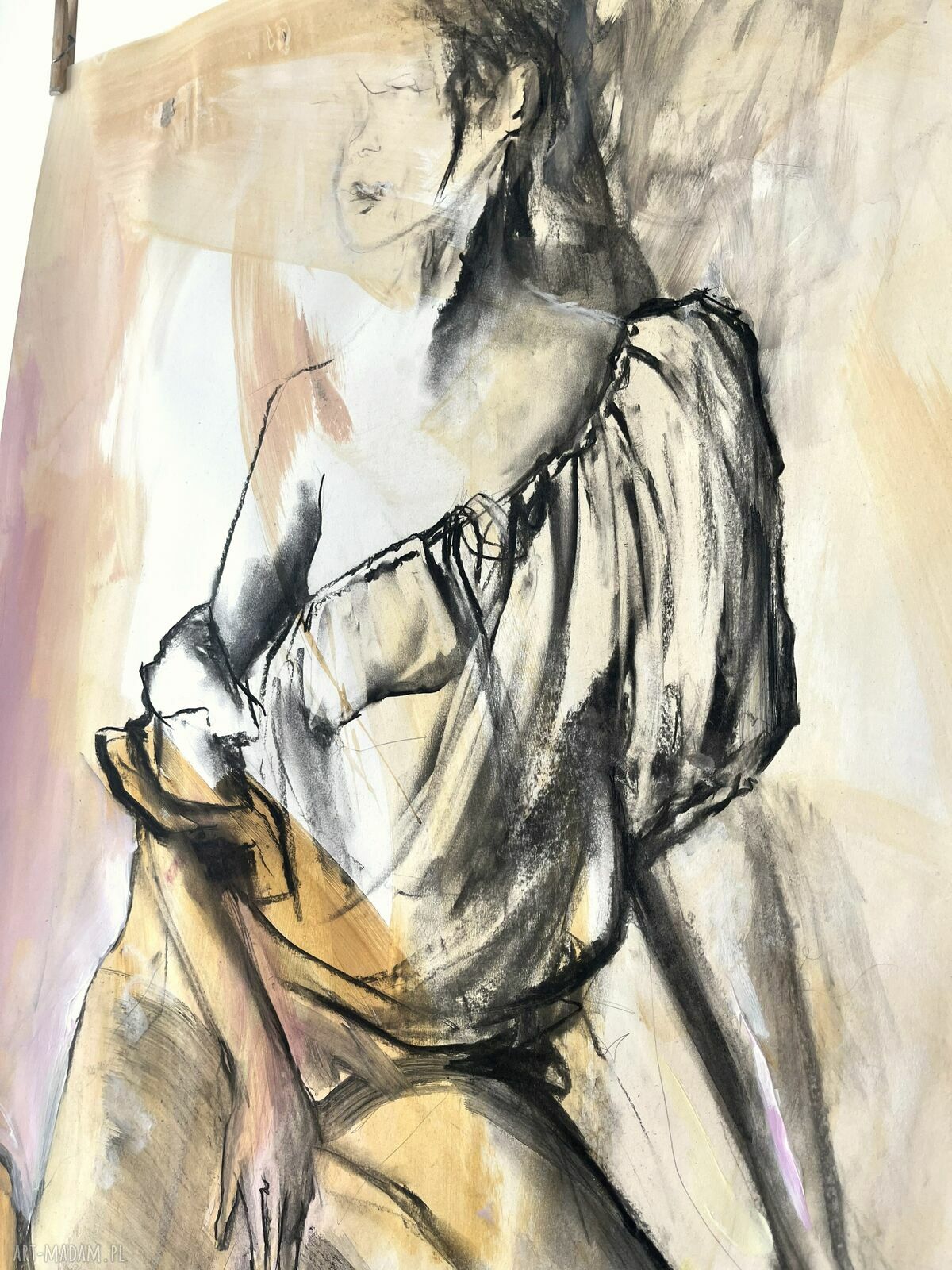 Lady 100x70 - kobiecy obraz akryl i węgiel na papierze