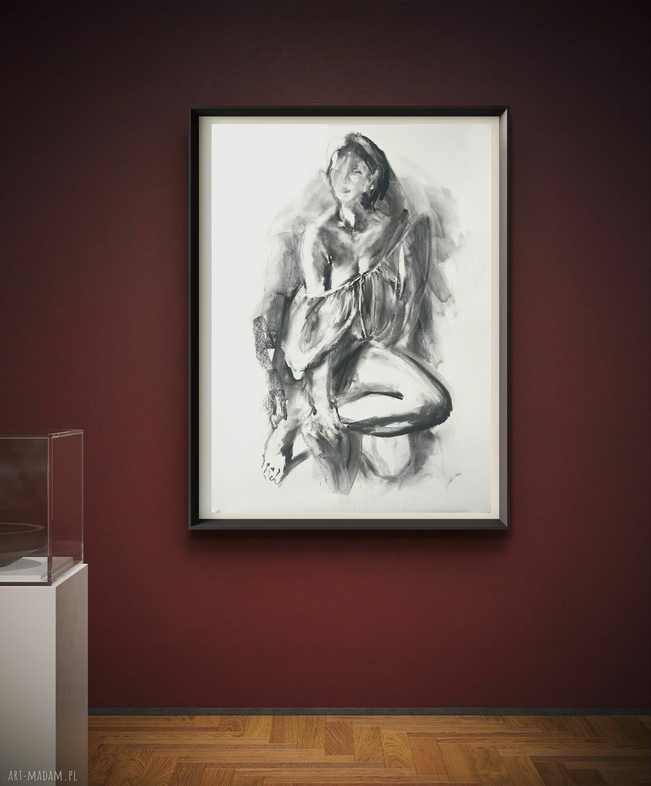 Lady - duży obraz kobiety rysowany węglem 100x70 cm