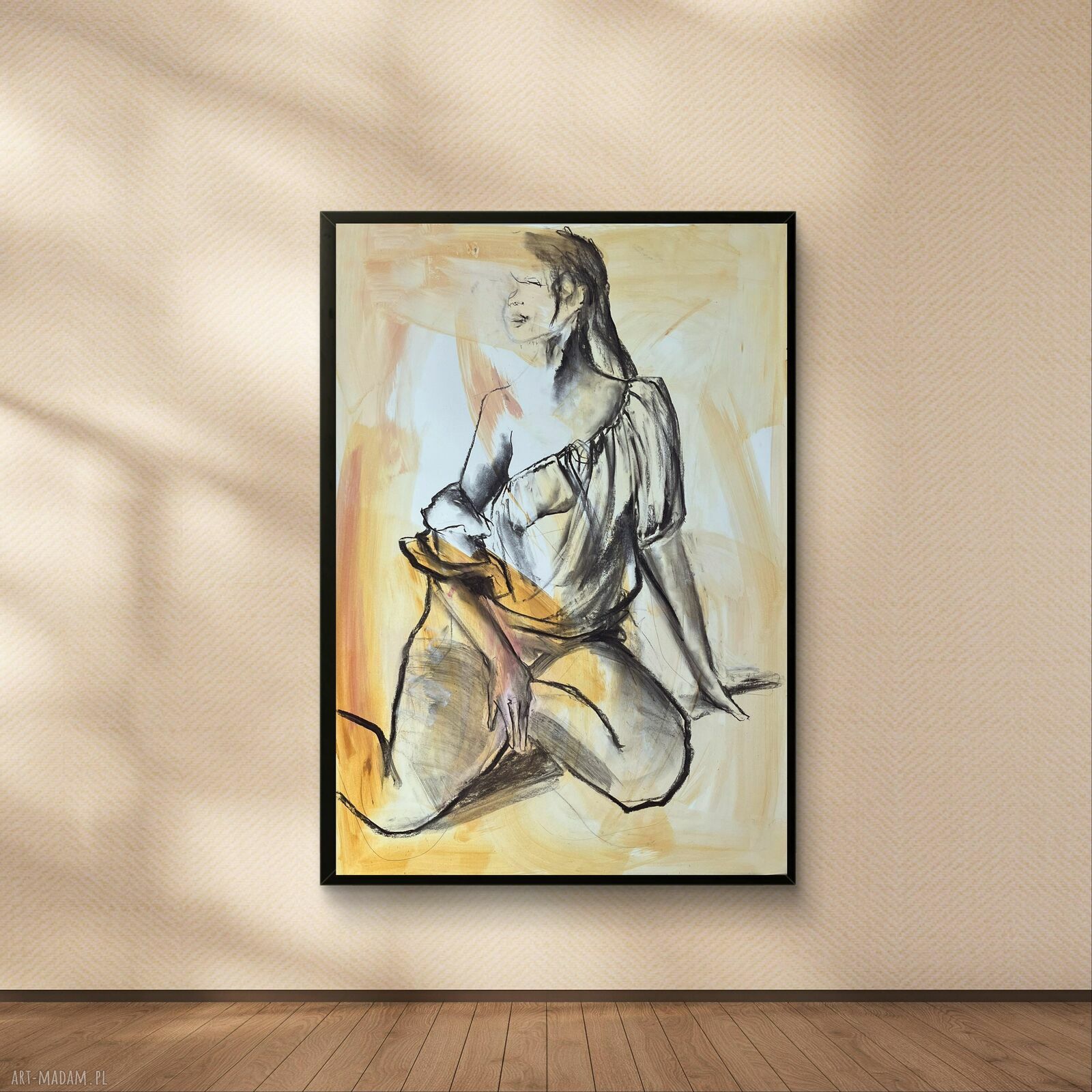 Lady - obraz kobieta 100x70 do sypialni w beżowo-szarej tonacji