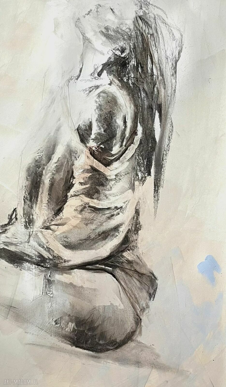 Lady - duży obraz kobieta 100x70 cm (węgiel, akryl, pastele)