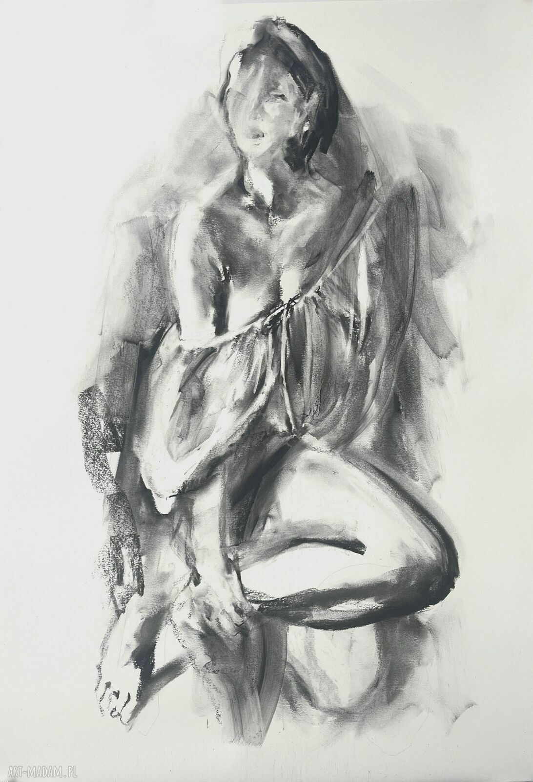 Lady - duży obraz kobiety rysowany węglem 100x70 cm
