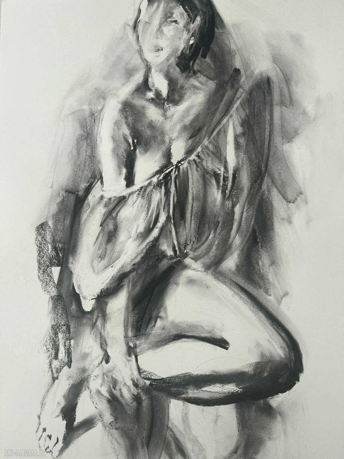 Lady - duży obraz kobiety rysowany węglem 100x70 cm