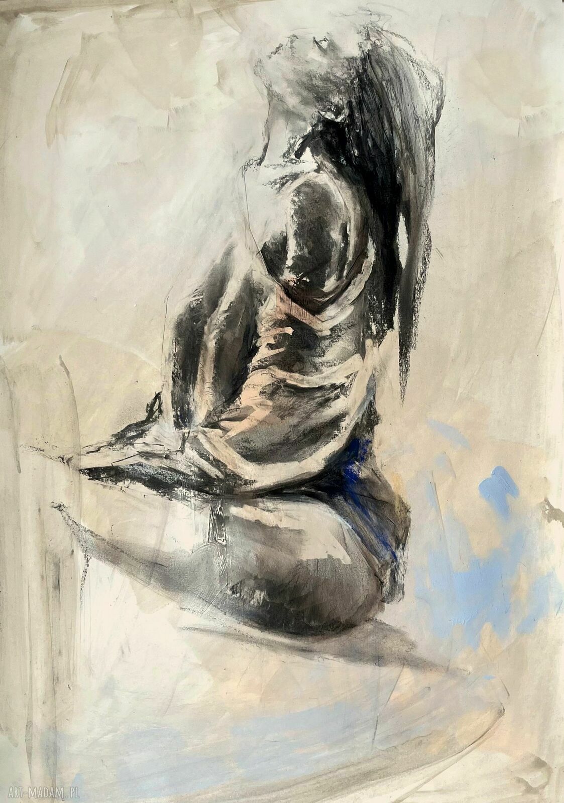 Lady - duży obraz kobieta 100x70 cm węgiel, akryl, pastele