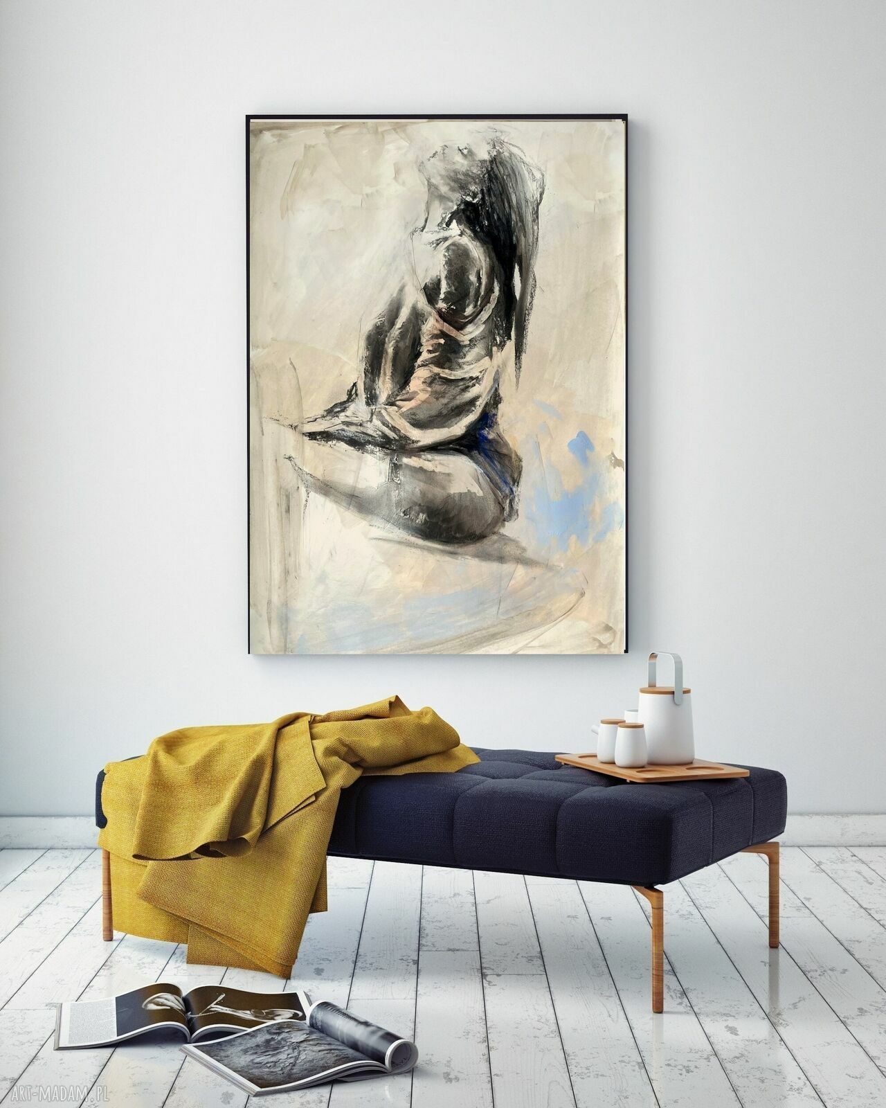 Lady - duży obraz kobieta 100x70 cm (węgiel, akryl, pastele)