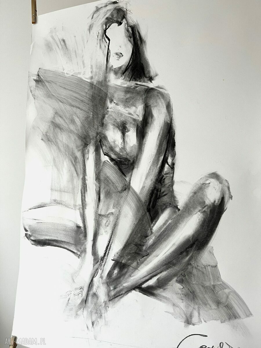Lady 100x70 - kobiecy szkic węglem do salonu i sypialni