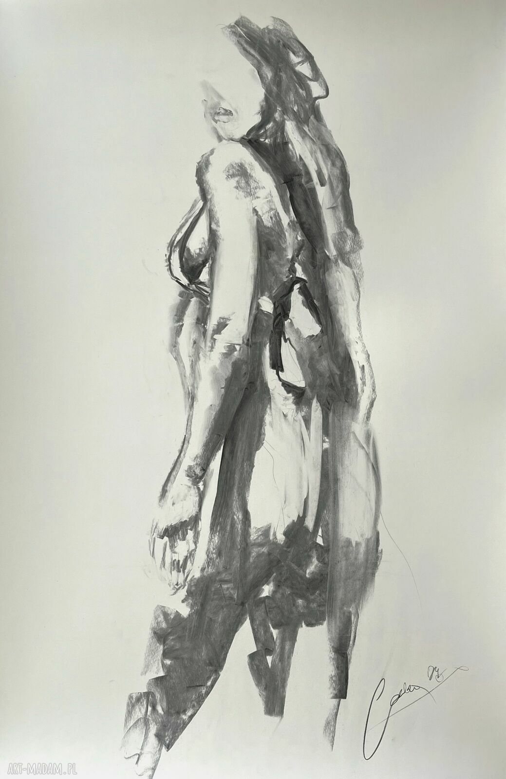 Lady 100x70 - obraz kobieta szkic z węgla na papierze