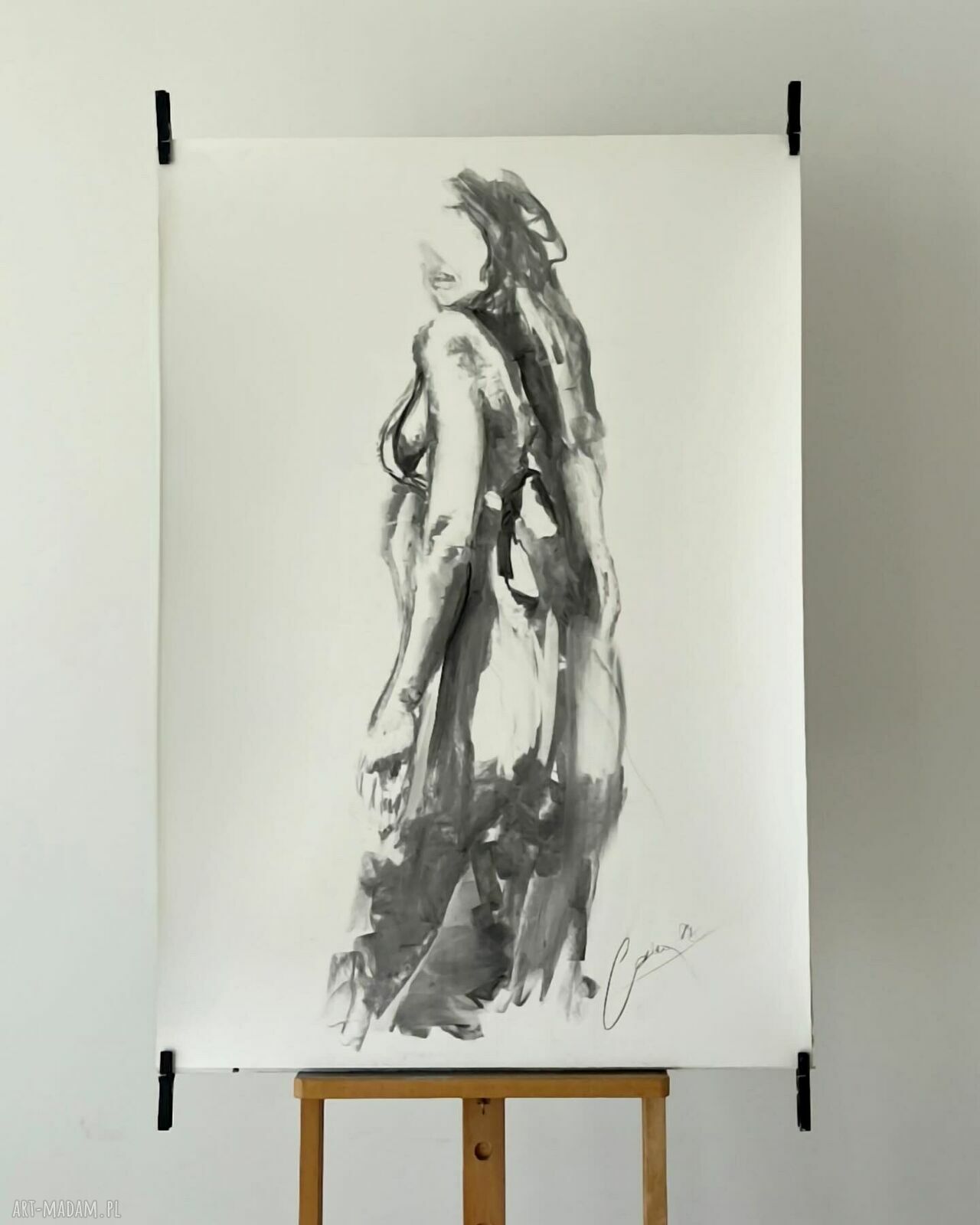 Lady 100x70 - obraz kobieta szkic z węgla na papierze