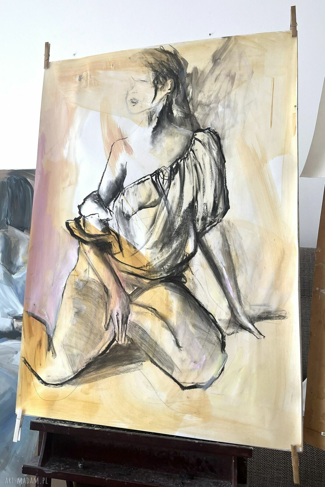 Lady 100x70 - kobiecy obraz akryl i węgiel na papierze