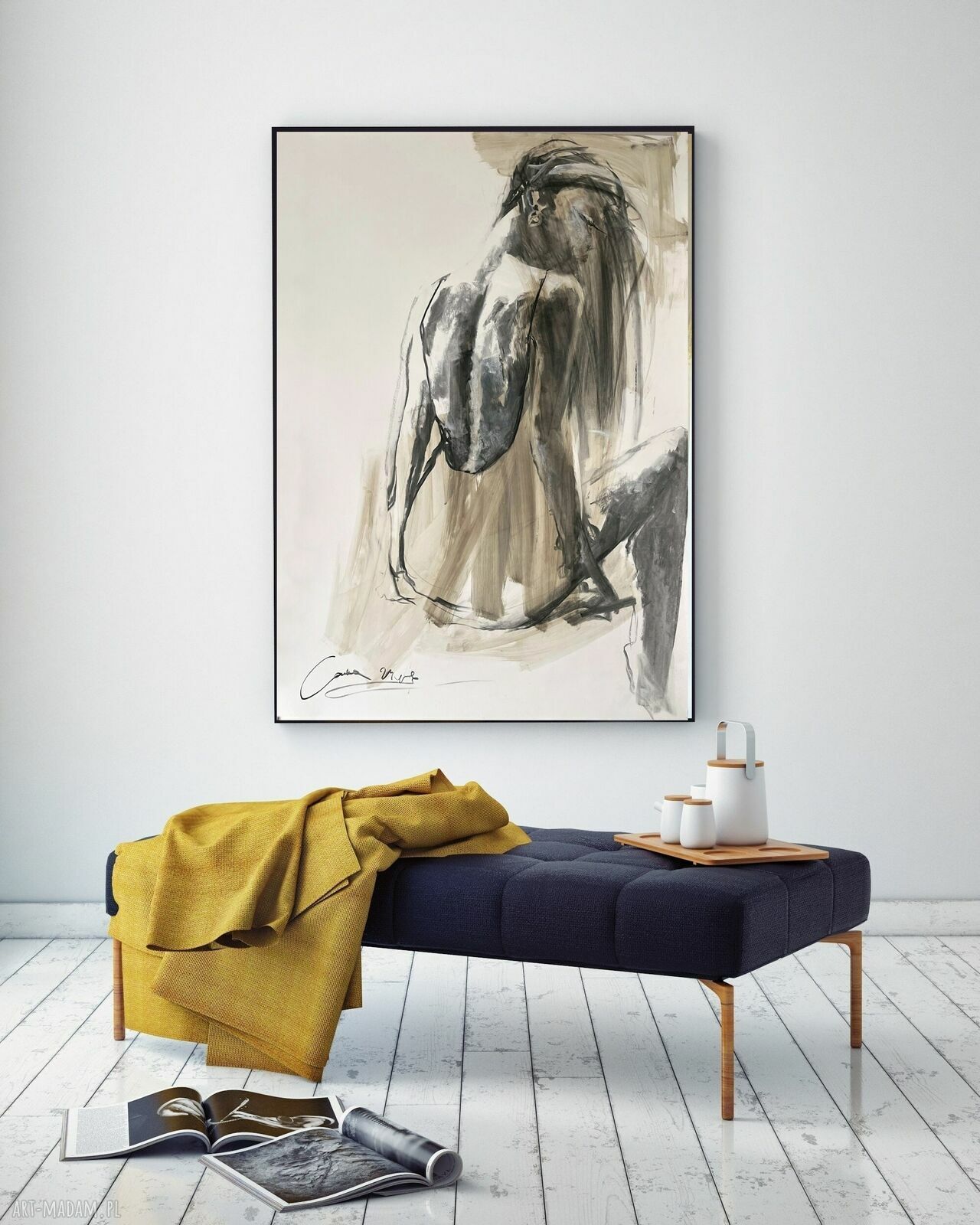 Lady 100x70 - czarno-biała grafika kobieca do salonu i sypialni