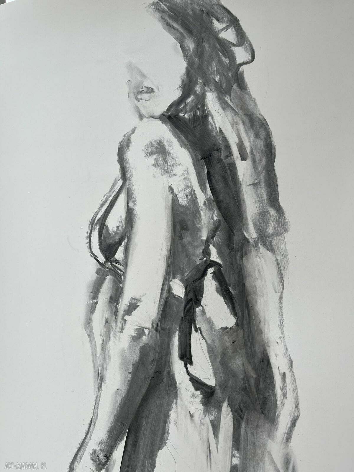 Lady 100x70 - obraz kobieta szkic z węgla na papierze