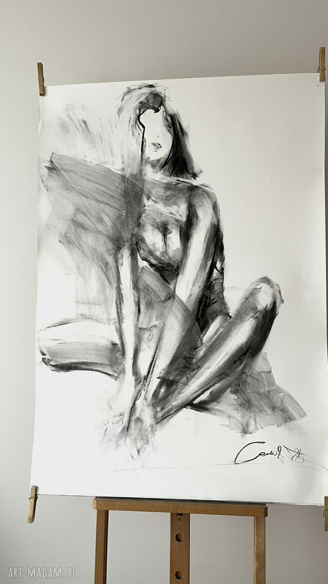 Lady 100x70 - kobiecy szkic węglem do salonu i sypialni
