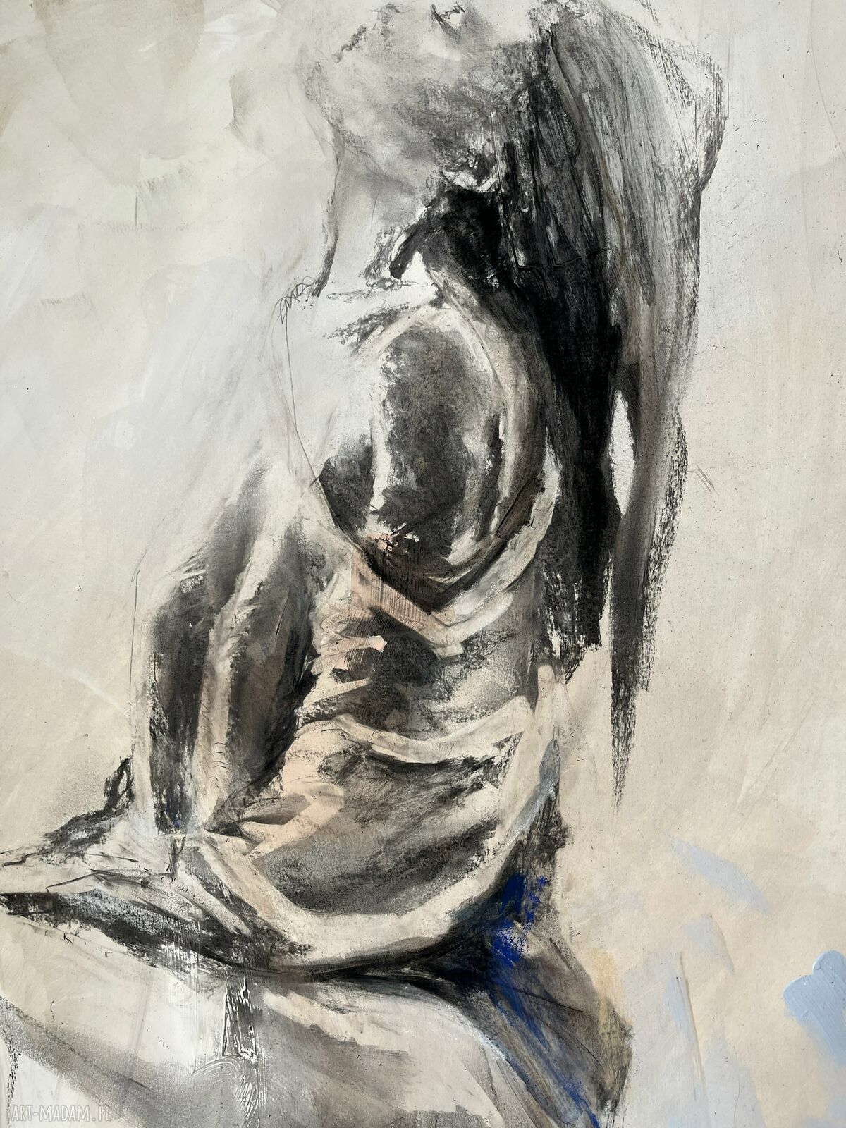 Lady - duży obraz kobieta 100x70 cm (węgiel, akryl, pastele)