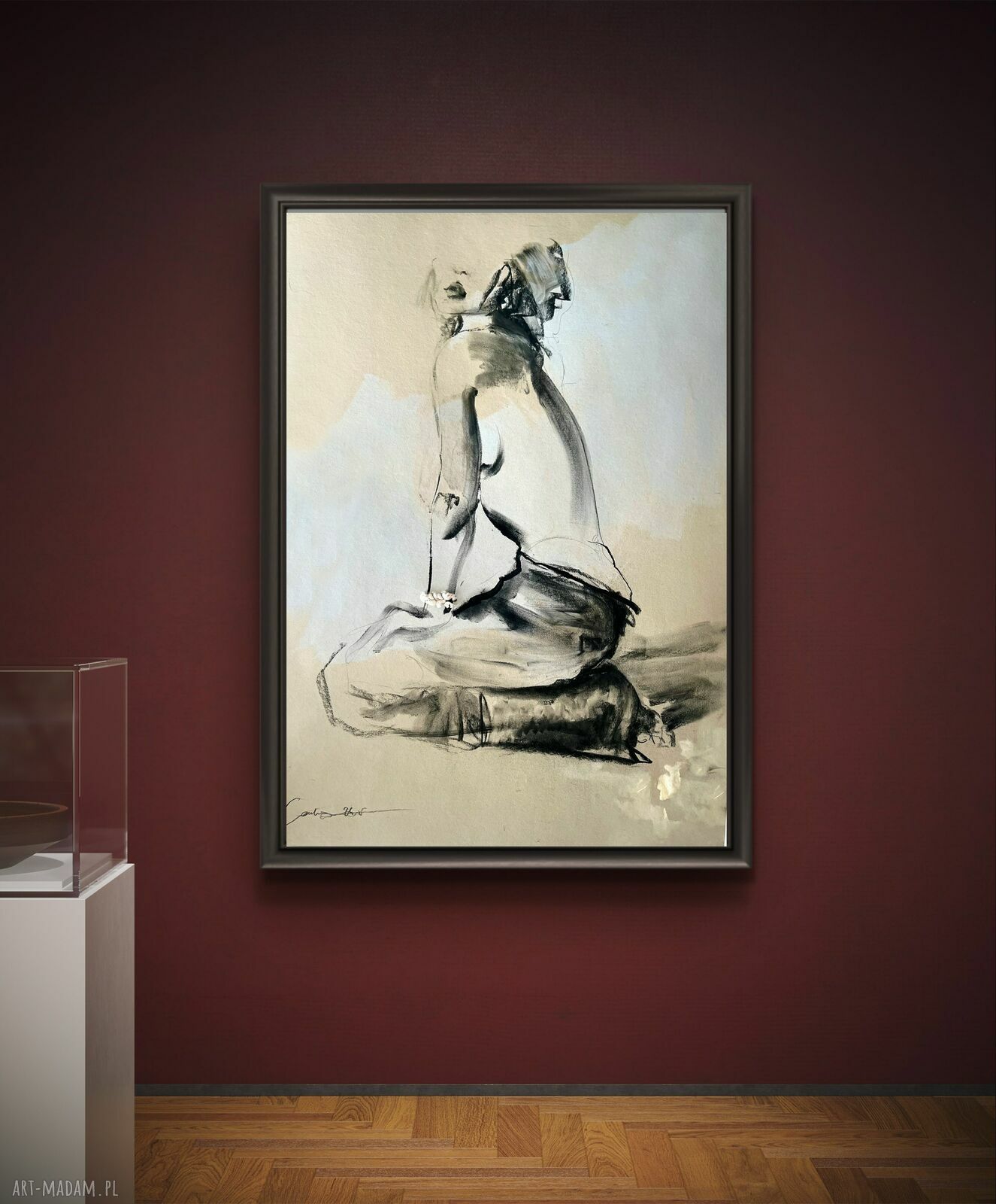 Kobieca inkografia „Lady” 100x70 w jasnych błękitach - do salonu i sypialni