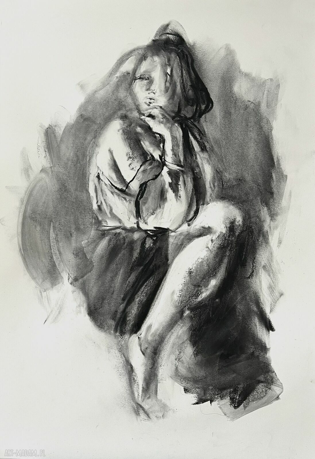 Lady - oryginalny rysunek kobiety węglem 100x70 cm
