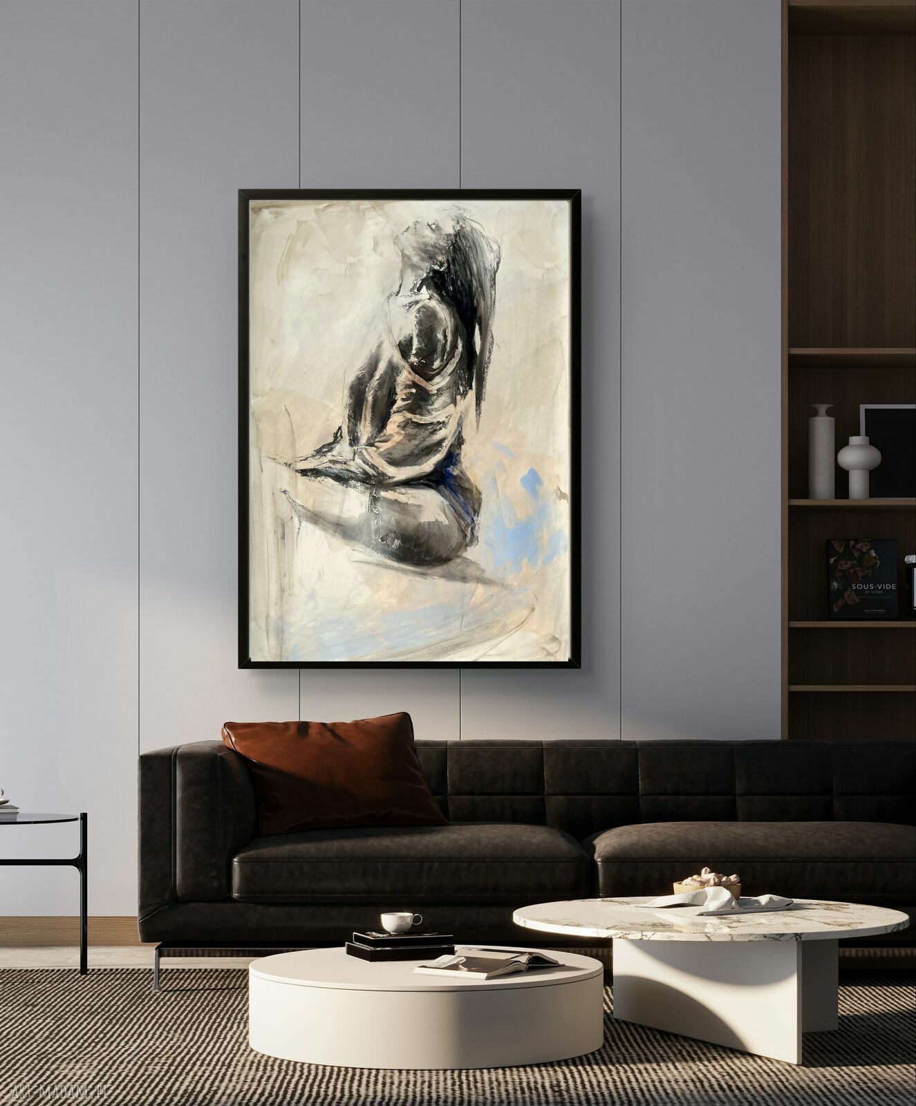 Lady - duży obraz kobieta 100x70 cm (węgiel, akryl, pastele)