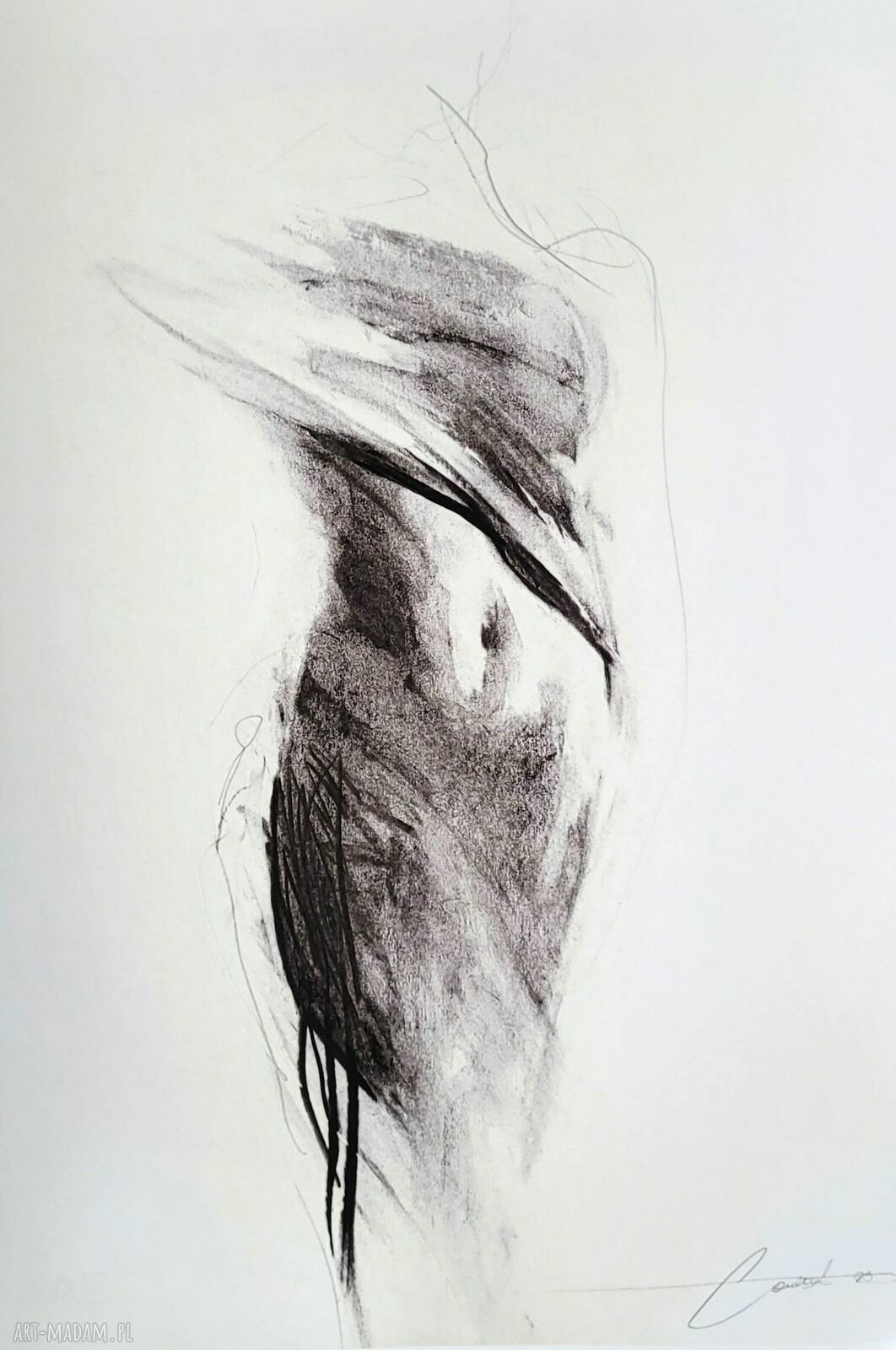 Lady 100x70 - autorska grafika kobieca z węgla, inkografia Giclée 270 g