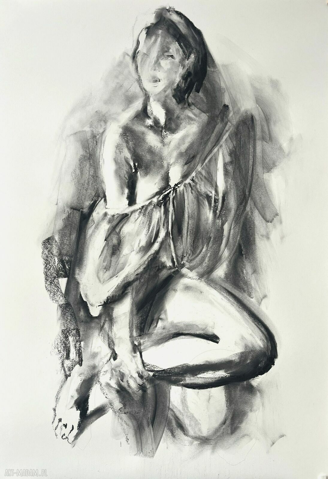 Lady - oryginalny rysunek kobiety węglem 100x70 cm