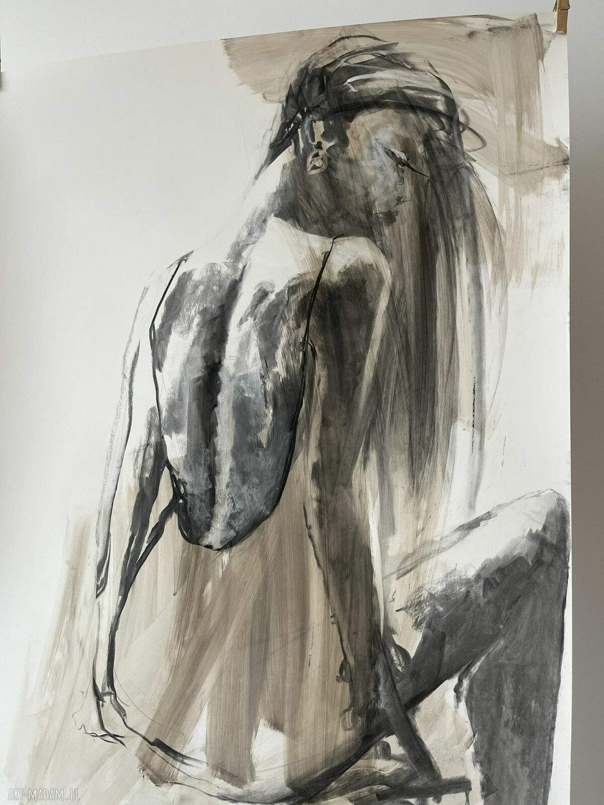 Lady 100x70 - czarno-biała grafika kobieca do salonu i sypialni