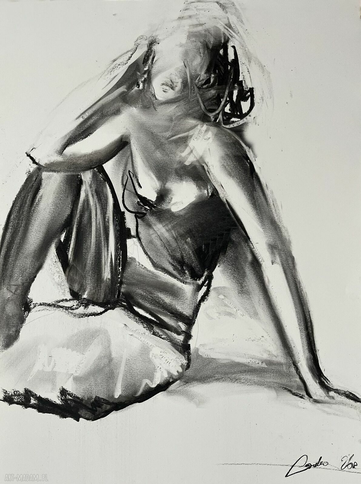 Lady 53x70 - duży obraz kobiety w technice węgla 53x70