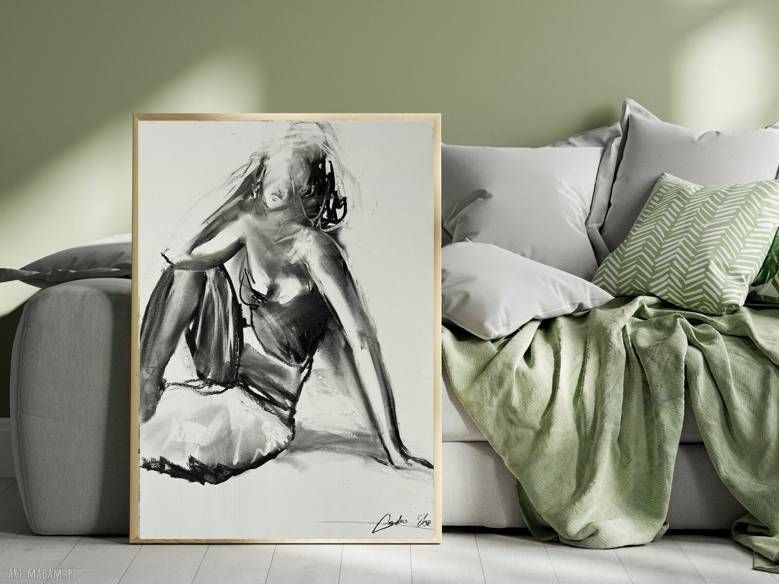 Lady 53x70 - duży obraz kobiety w technice węgla (53x70)