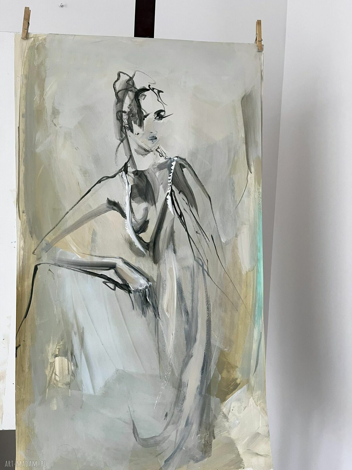 Lady - 64x112: obraz kobieta (akryl na papierze) - grafika kobieca