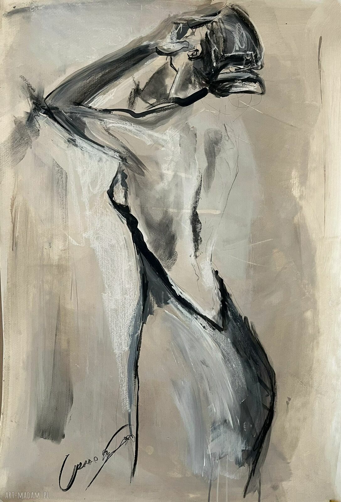 „Lady Beige” - kobieta szkic beżowo-czarny obraz 100x70