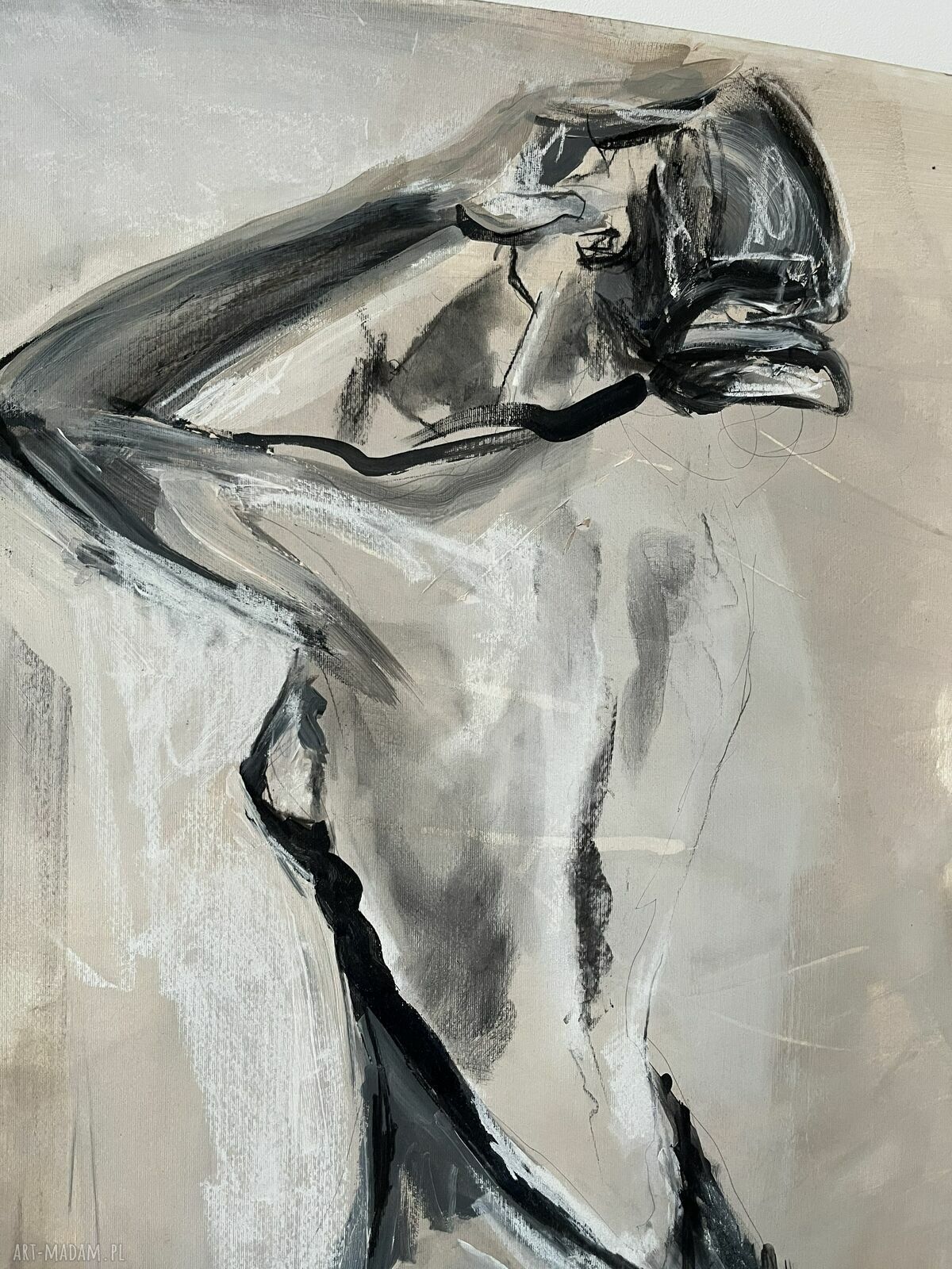 „Lady Beige” - kobieta szkic beżowo-czarny obraz 100x70