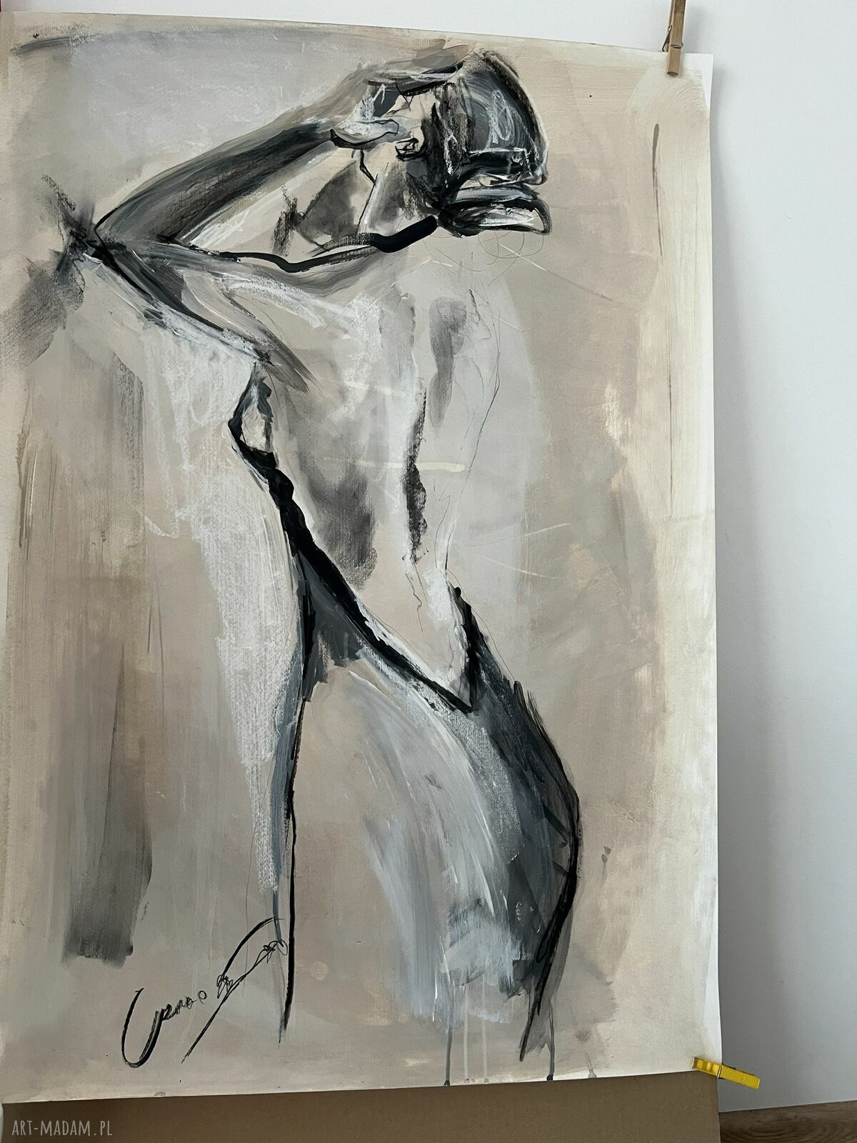 „Lady Beige” - kobieta szkic beżowo-czarny obraz 100x70