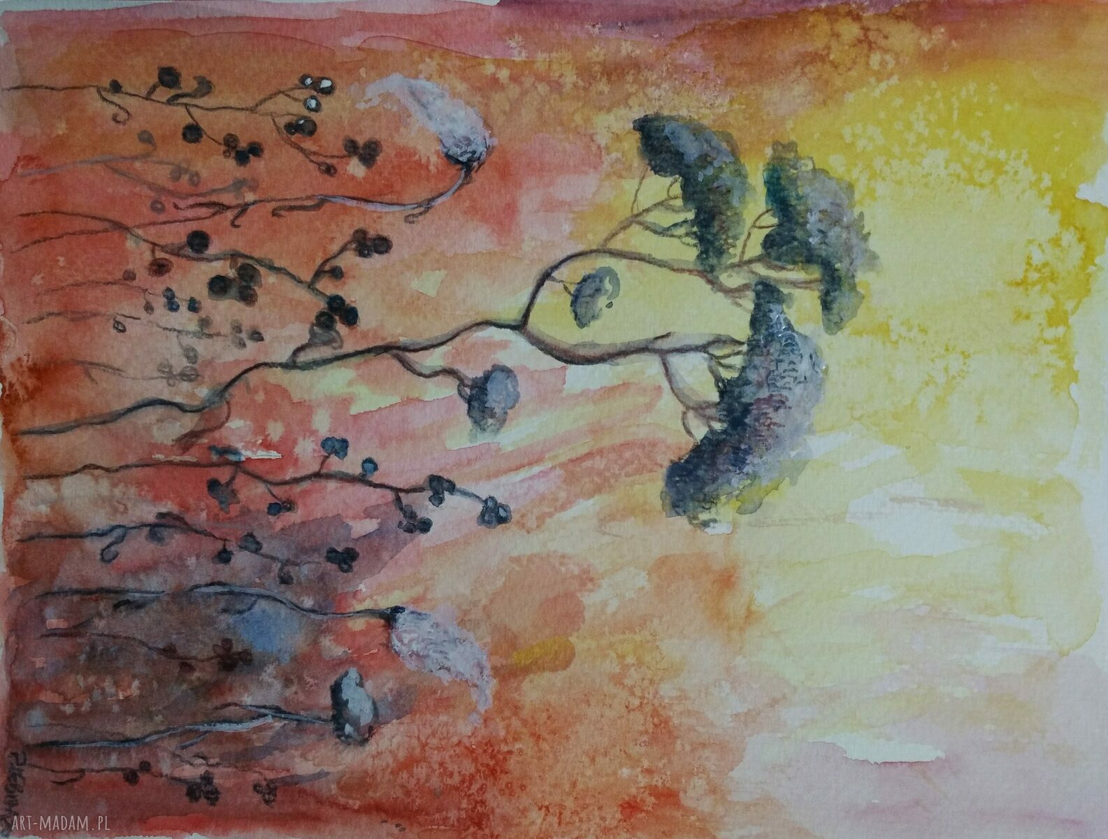 ŁĄKA - akwarela 18x24 cm z kredkami akwarelowymi