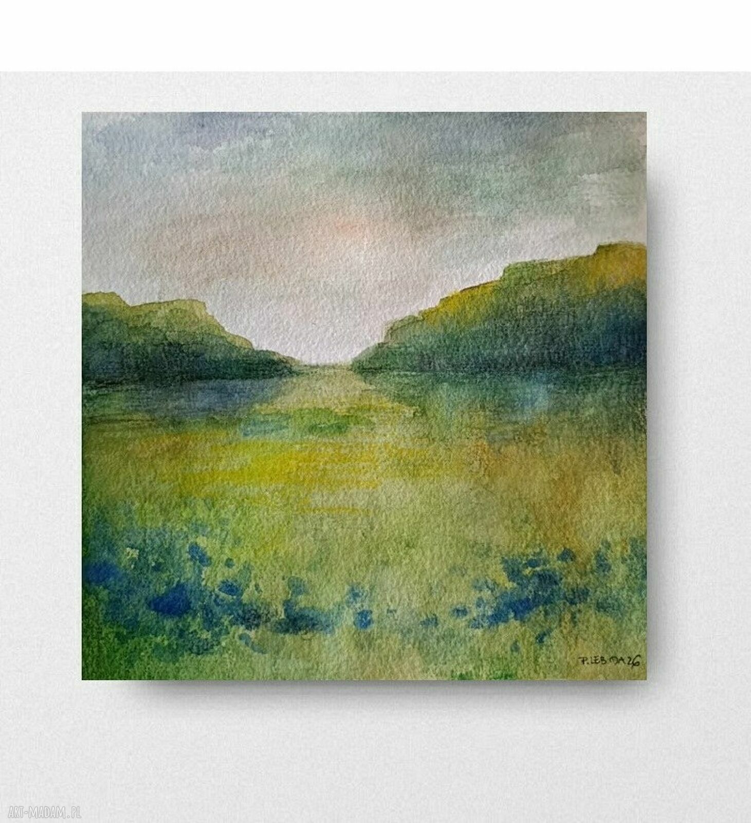 Oryginalna akwarela „Łąka” 20x20 cm - pejzaż bez ramy