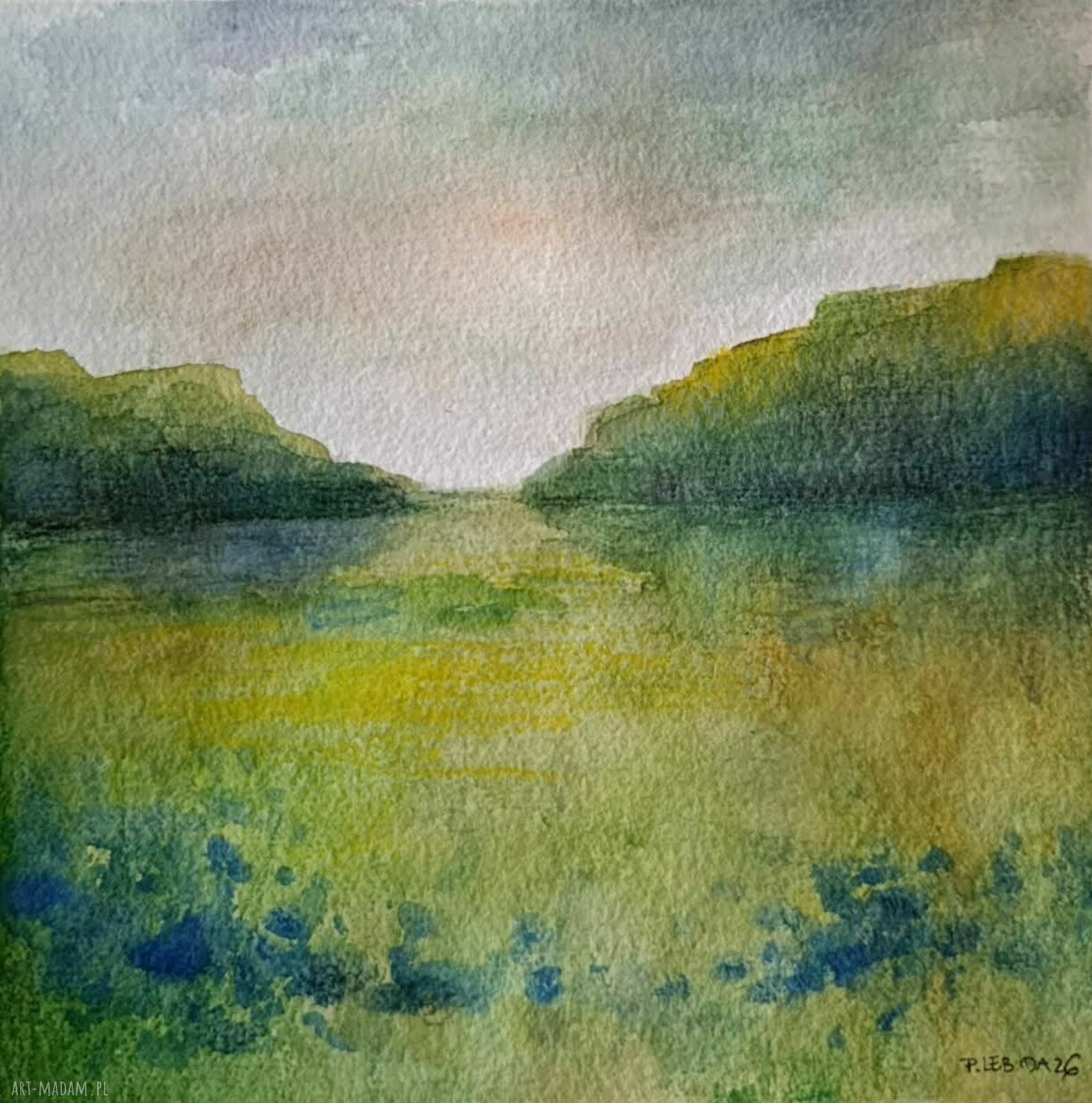 Łąka - sygnowana akwarela 20 x 20 cm