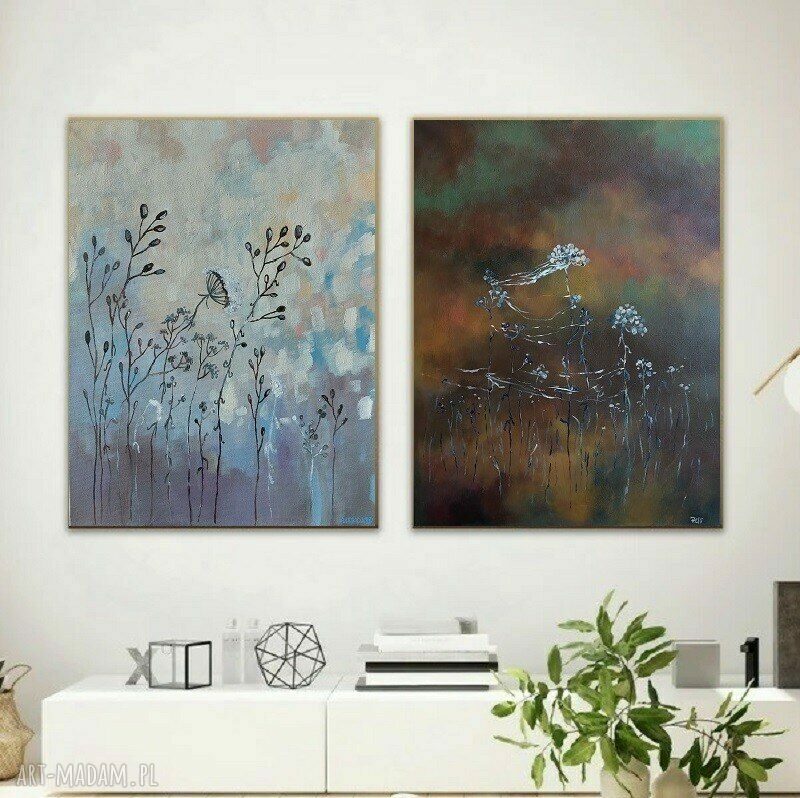Łąka - dwa akrylowe obrazy 40x50 cm x2 od razu do zawieszenia