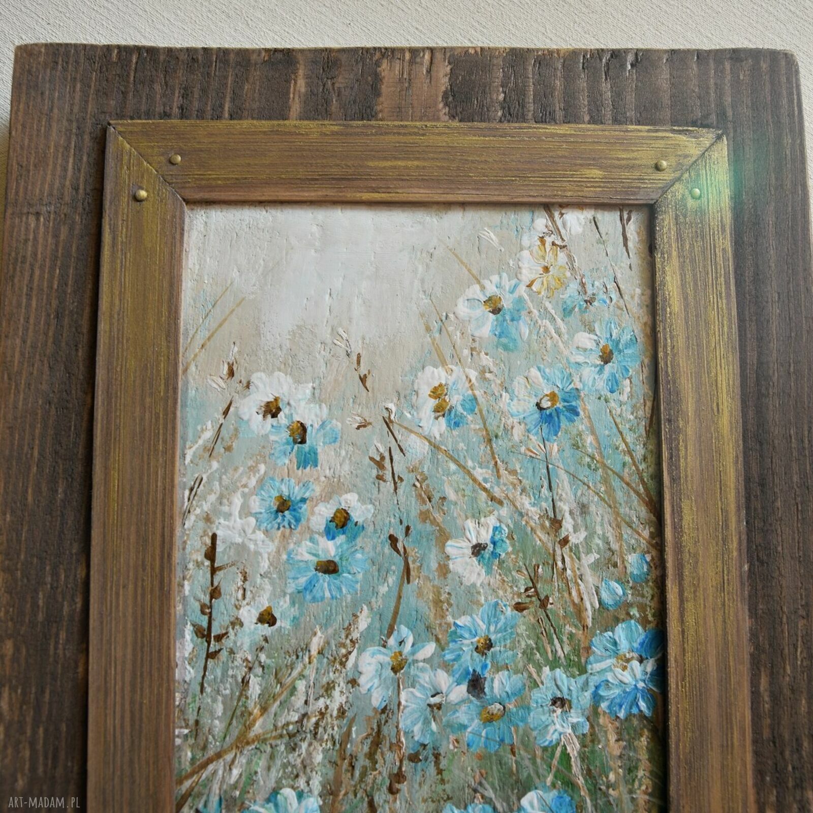 Łąka - impresja: ręcznie malowany obraz na desce (ok. 20x30 cm)
