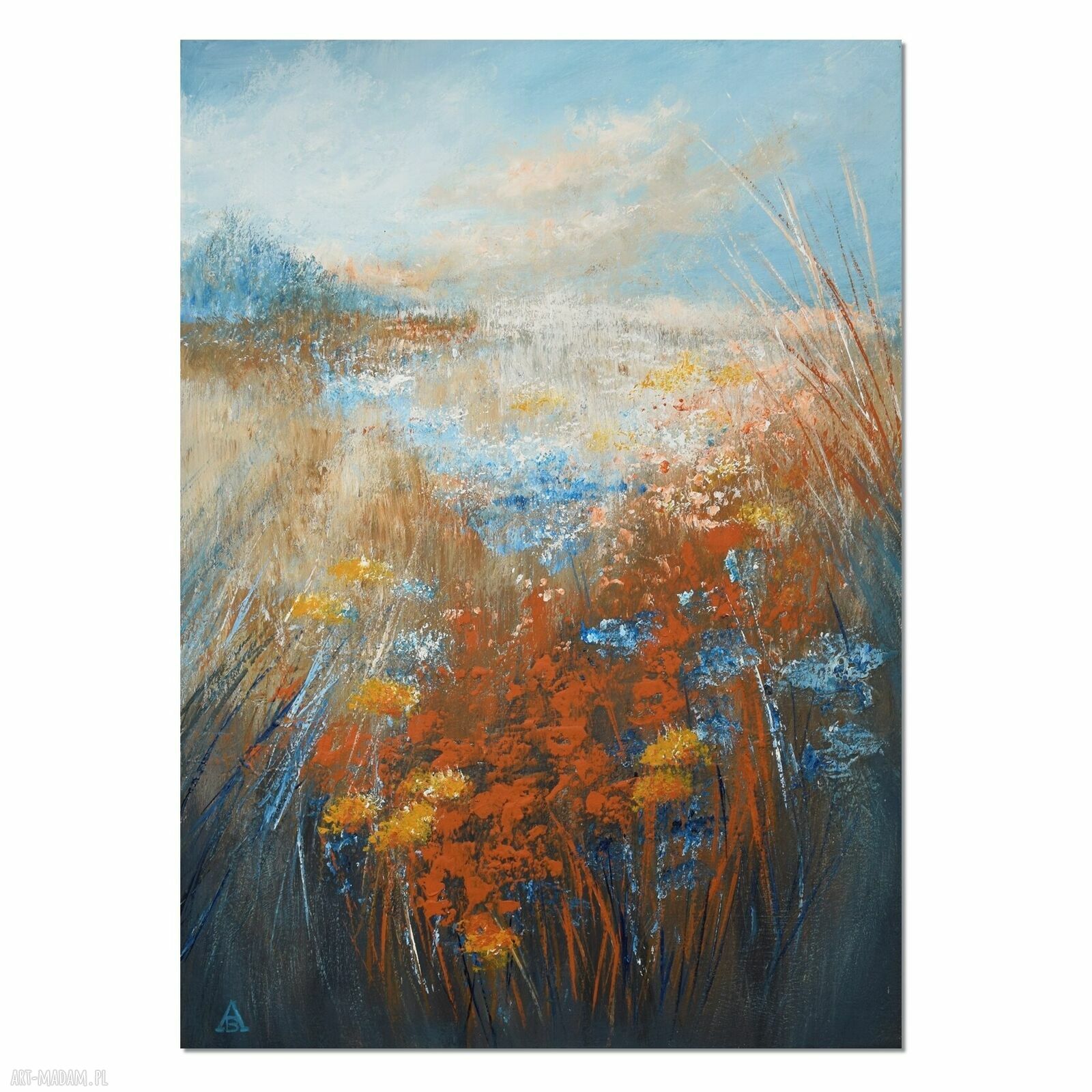 Łąka - impresja. Obraz malowany ręcznie na płótnie 50x70 cm do salonu
