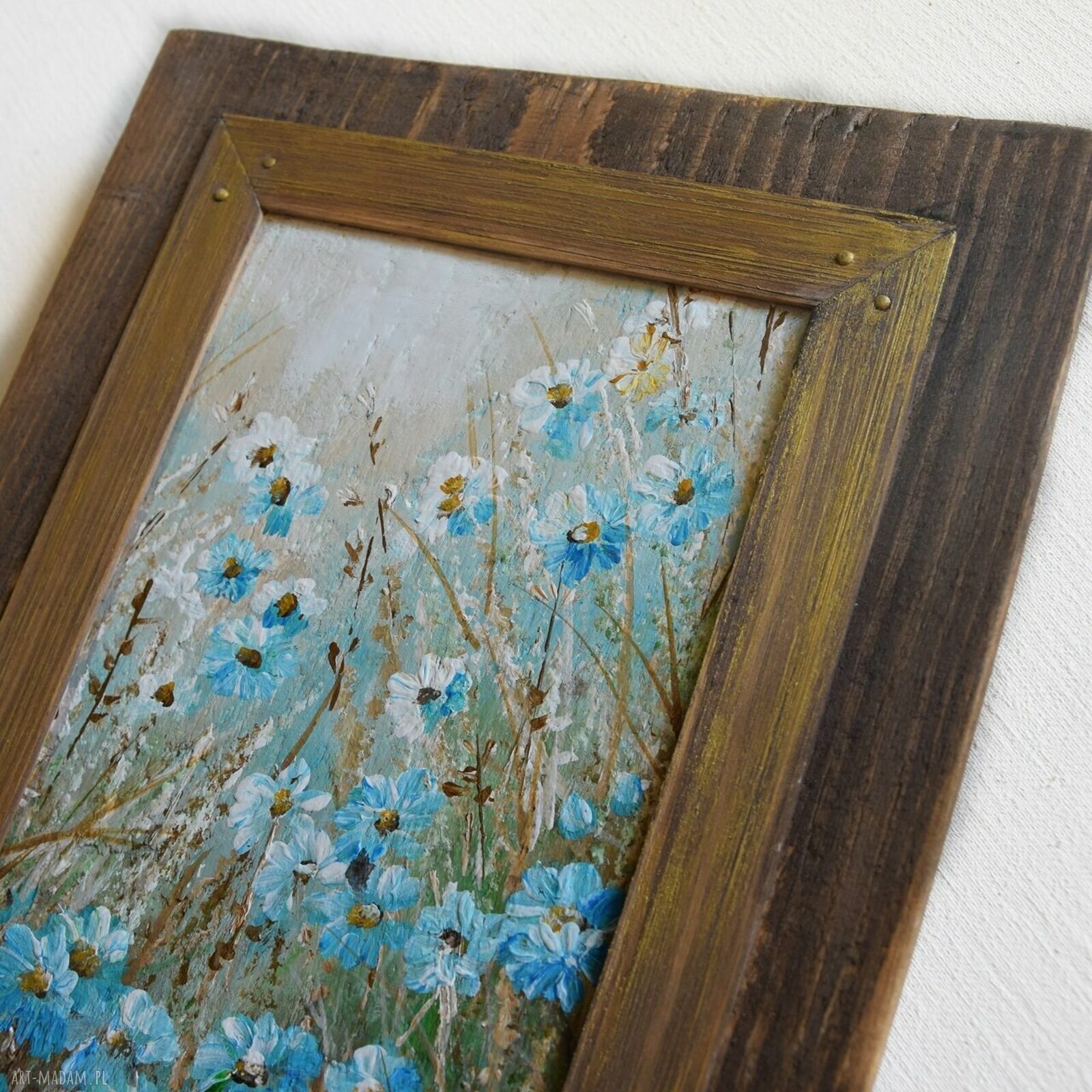 Łąka - impresja: ręcznie malowany obraz na desce (ok. 20x30 cm)