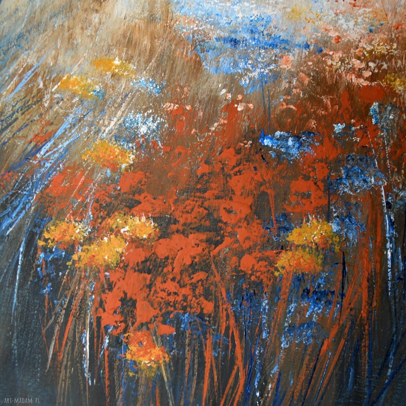 Łąka - impresja. Obraz malowany ręcznie na płótnie 50x70 cm do salonu