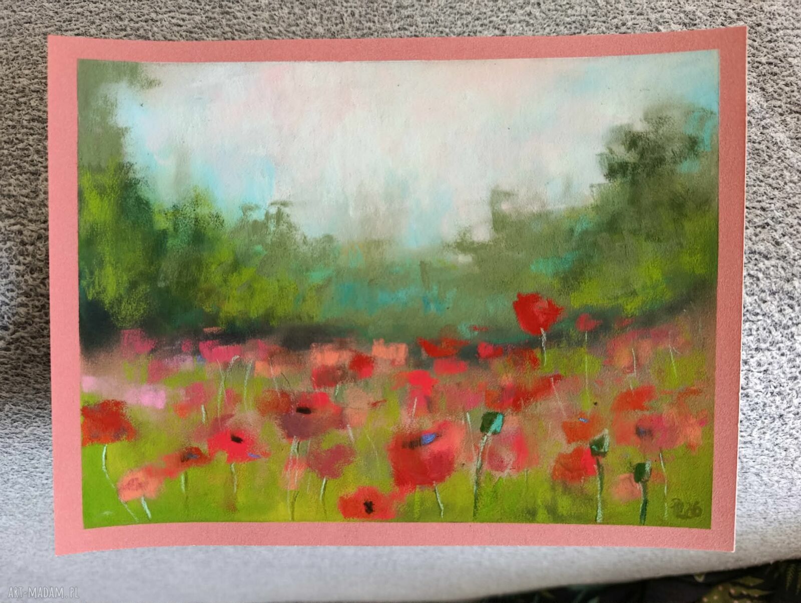 Łąka maków - rysunek pastelami suchymi 18x24 cm