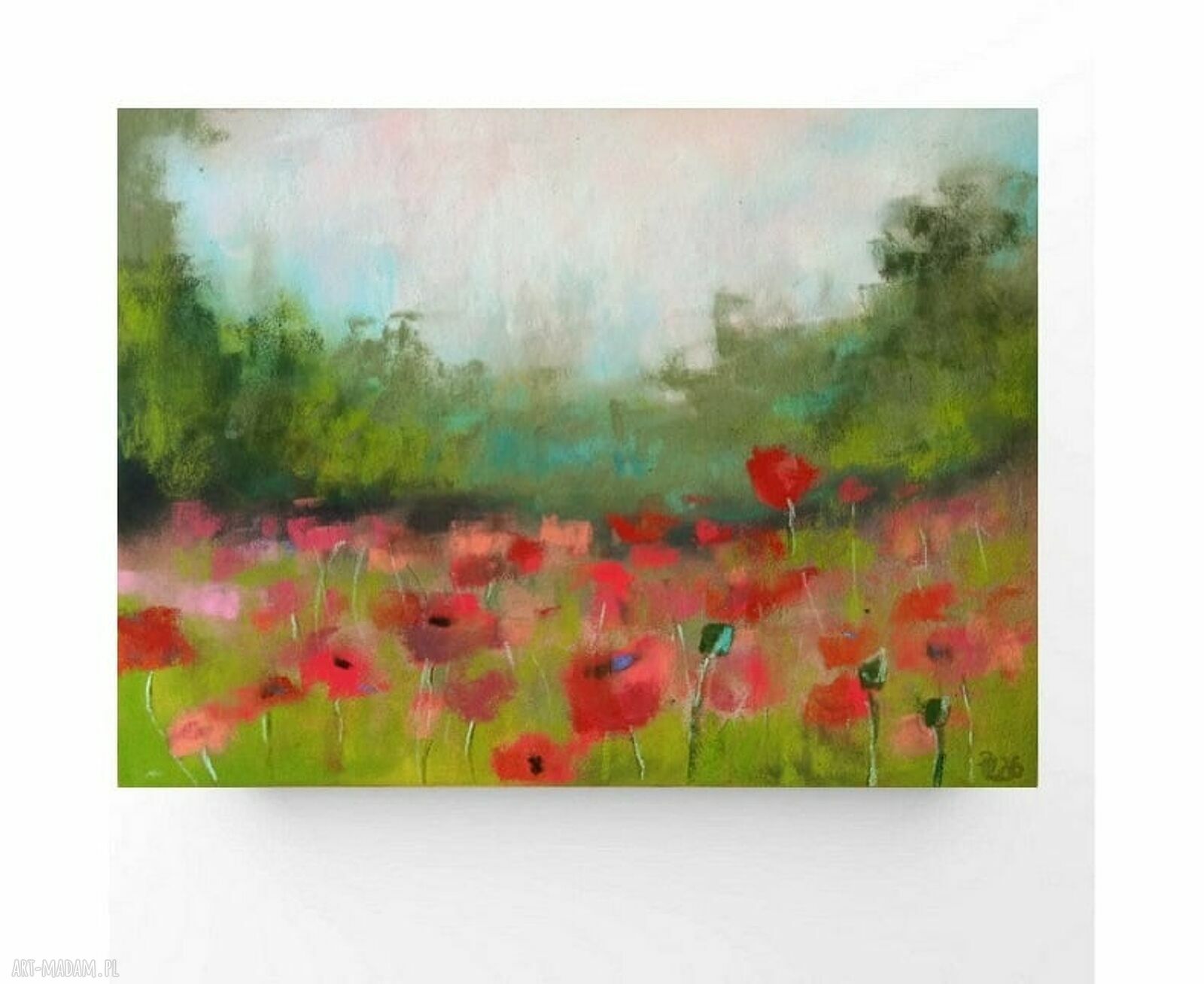 Łąka maków - rysunek pastelami suchymi 18x24 cm