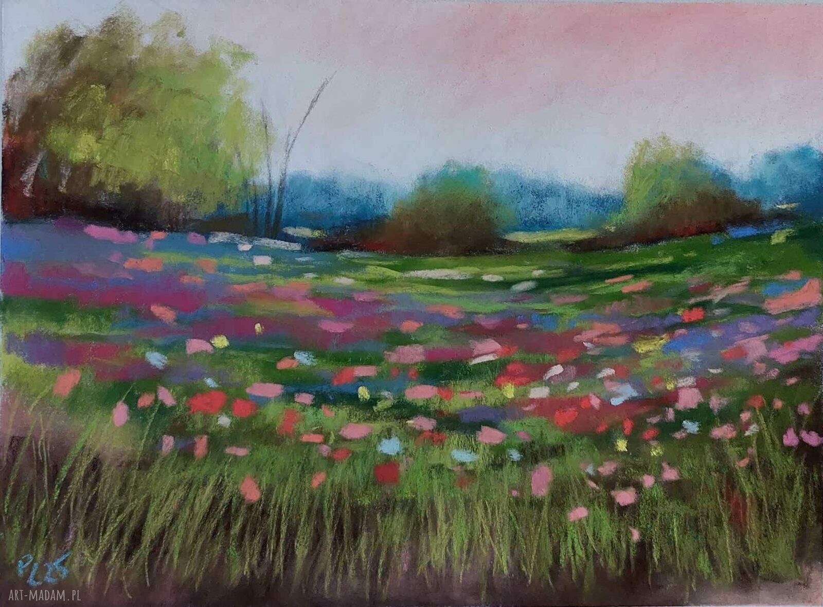 ŁĄKA - obraz w pastelach suchych, format 18x24 cm