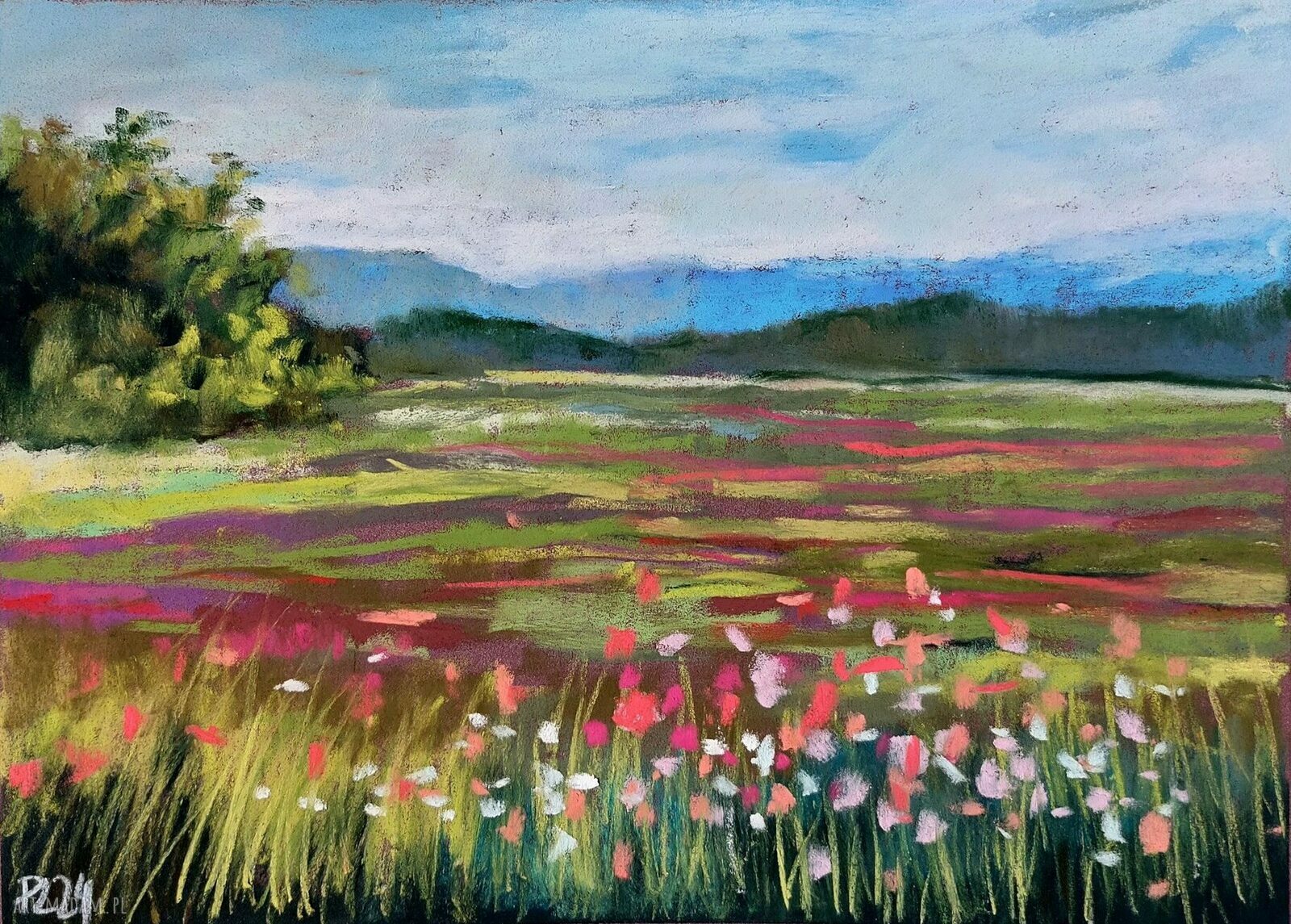 Łąka - obraz z pastel suchych 18x24 cm