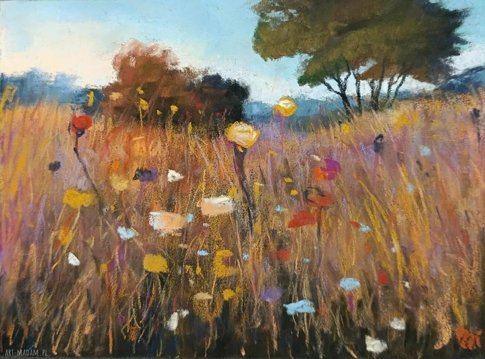 Łąka - obraz z pasteli suchych 18x24 cm
