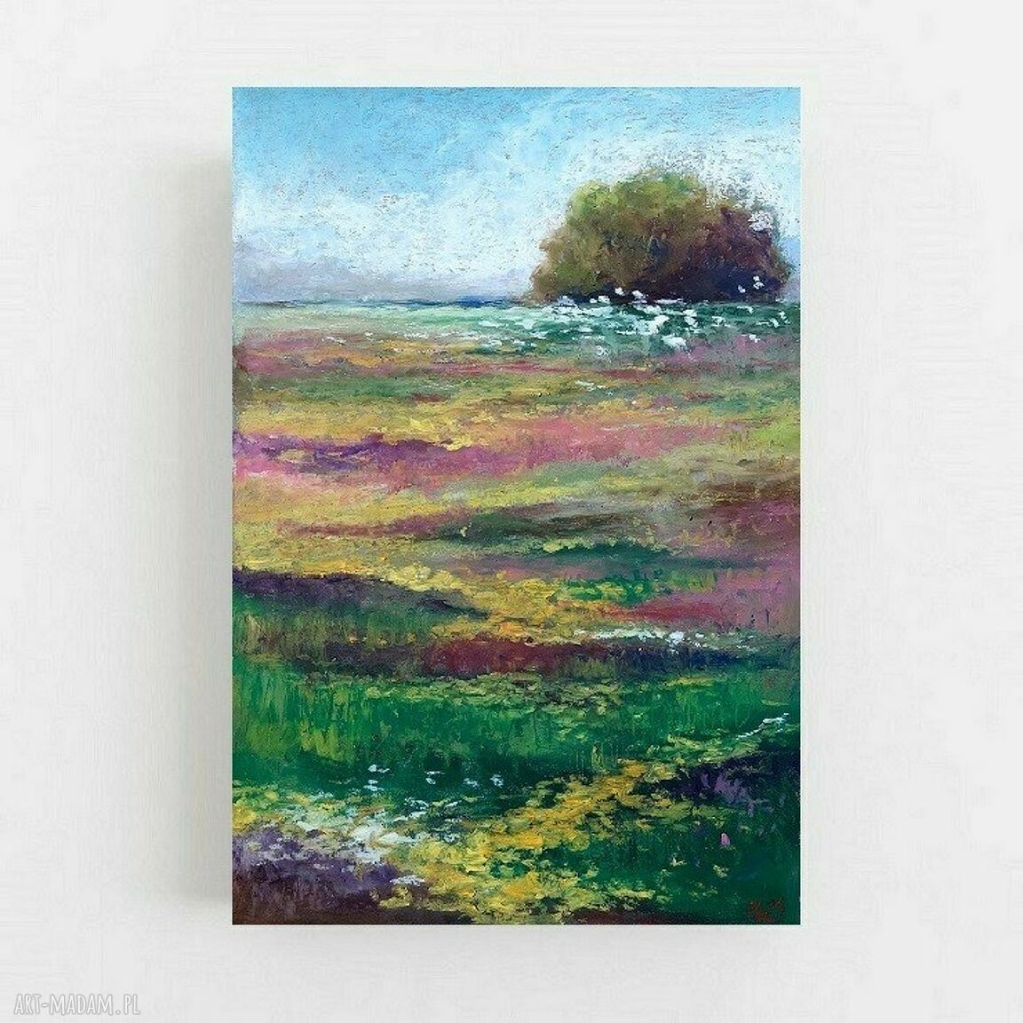 Obraz „Łąka” - praca wykonana pastelami olejnymi na papierze A4