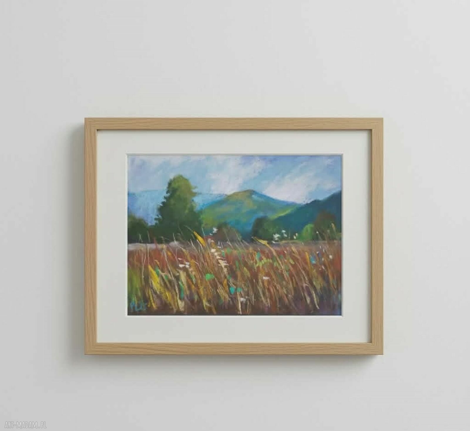 Łąka - ręcznie wykonany obraz 18x24 cm w technice pasteli suchych