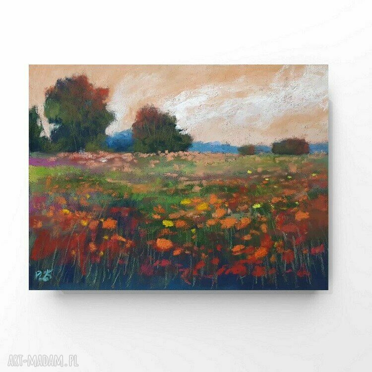 Łąka - rysunek pastelami suchymi w formacie 18 x 24 cm