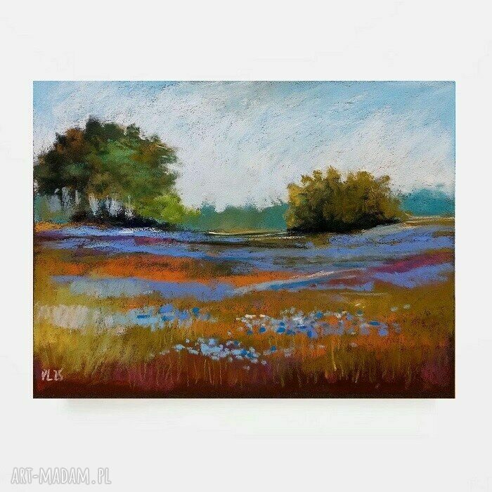 ŁĄKA - pastelowy rysunek suchymi pastelami, format 18/24 cm
