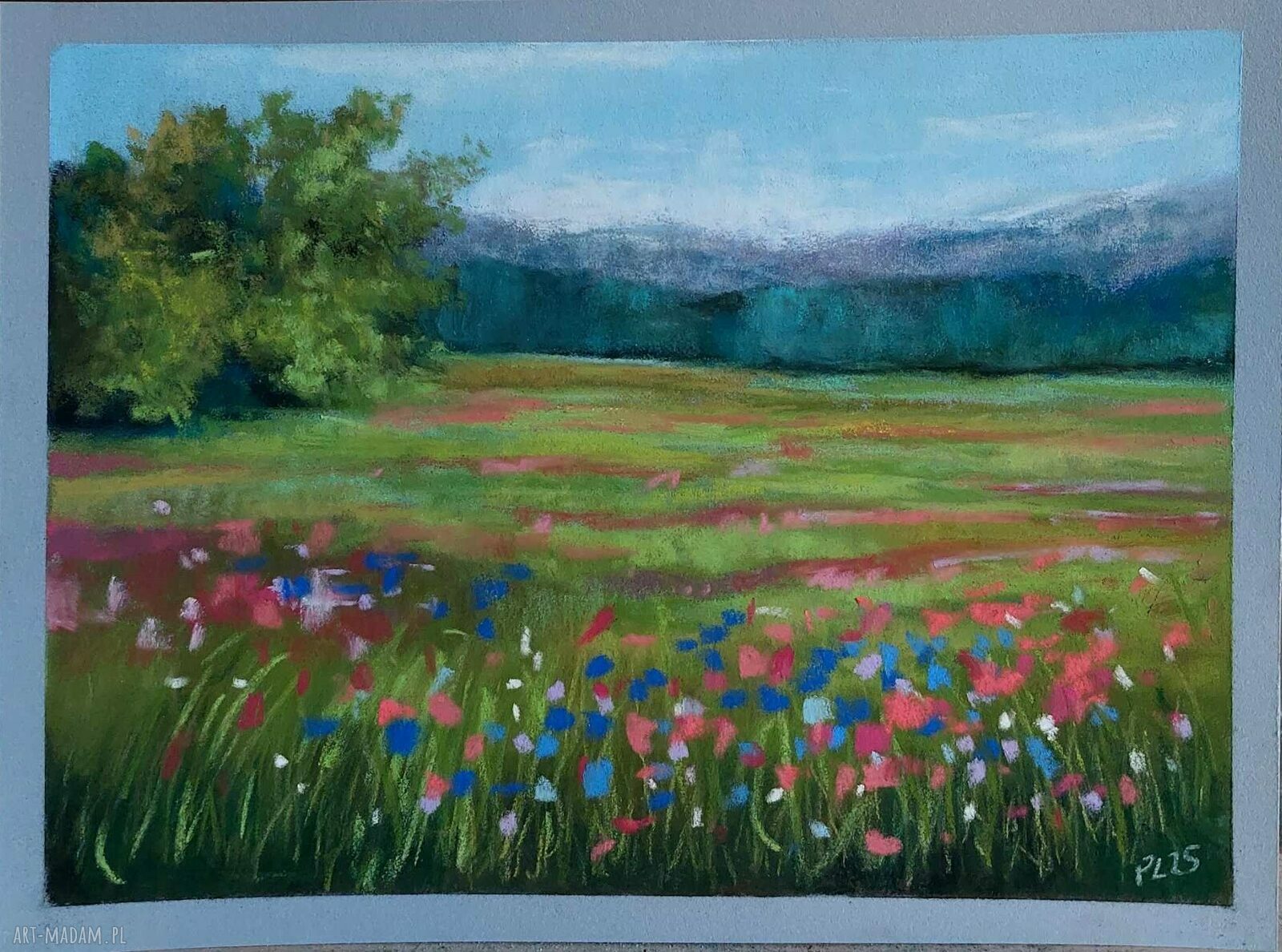 Łąka z pasteli 18x24 cm - ręcznie rysowany obraz
