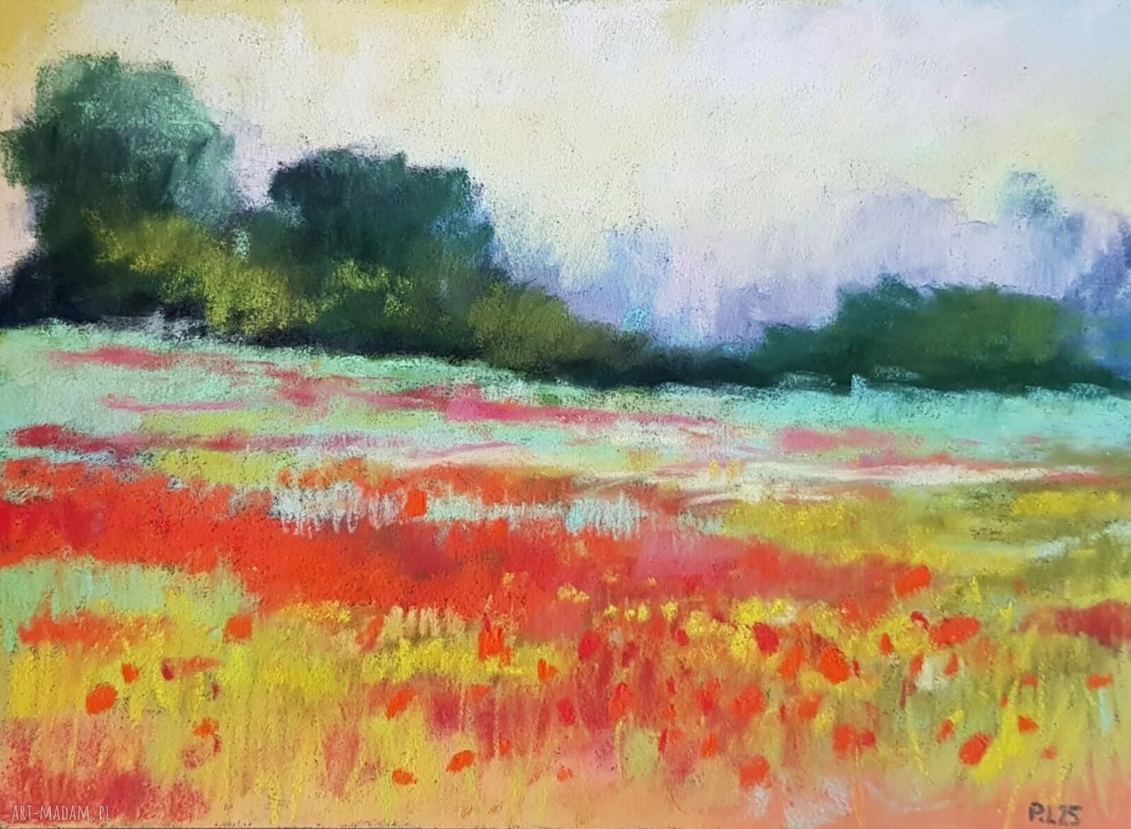 ŁĄKA - obraz z suchych pasteli 18x24 cm