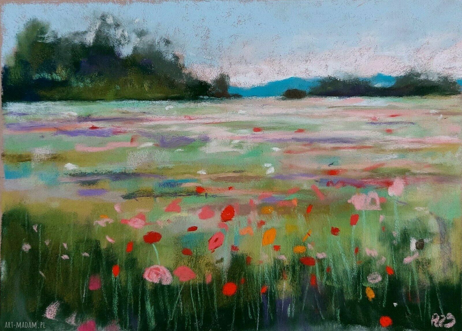 Łąka - obraz w pastelach suchych 18x24 cm